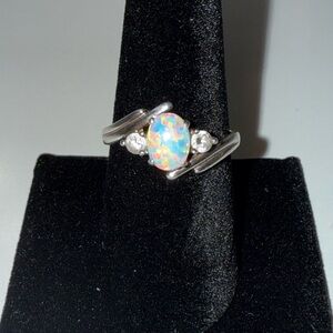 Opal and CZ Silver Ring